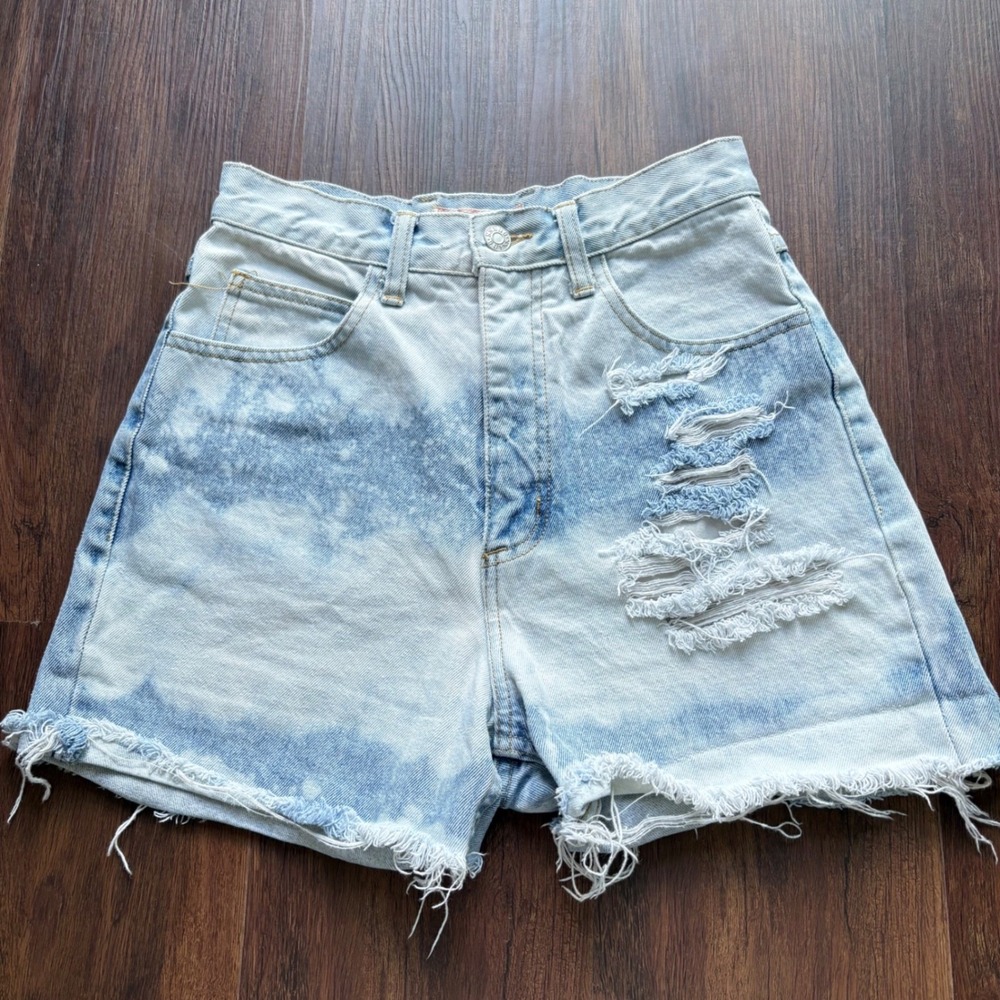 VTG 90s Guess Acid Wash High Rise Cutoff Shorts 29 Streetwear Distressed Rigid